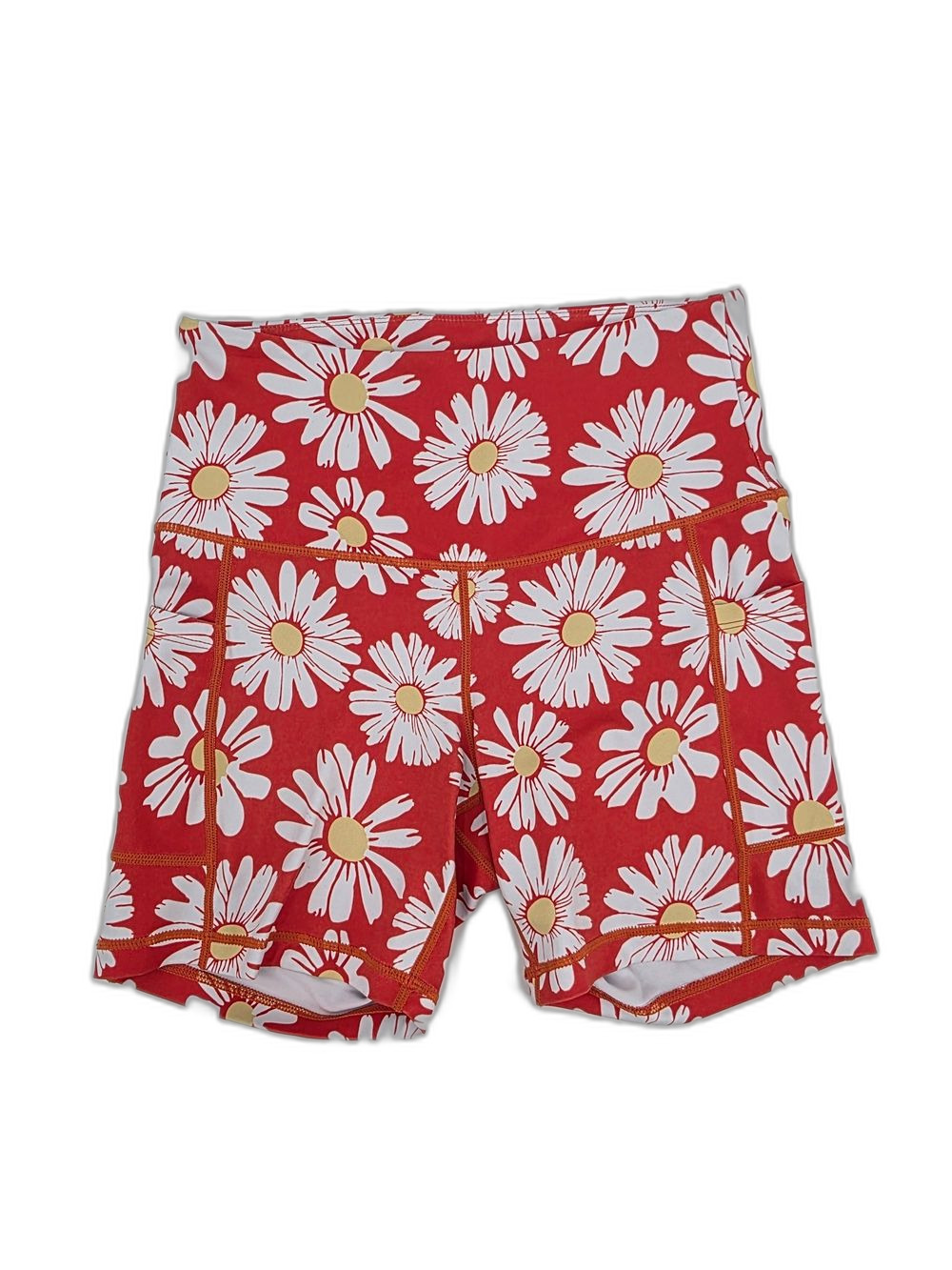 Feed Me Fight Me Orange Daisy Print High-Rise Athletic Shorts Size M